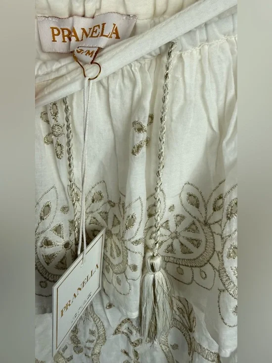 Pranella Belle Skirt White Gold Embroidered Tassel Mini S/M Boho Festival NWT - Picture 5 of 5